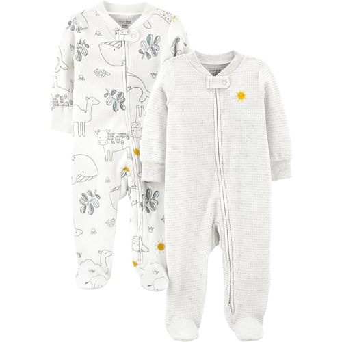 Simple Joys by Carter's unisex-baby 2-way Zip Thermal Footed Sleep and Play, Pack of 2