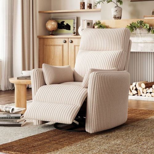 360 Swivel Rocker Recliner - Corduroy Nursery Glider Rocking Chair with 2 Pillows Beige 36"*34"*41"