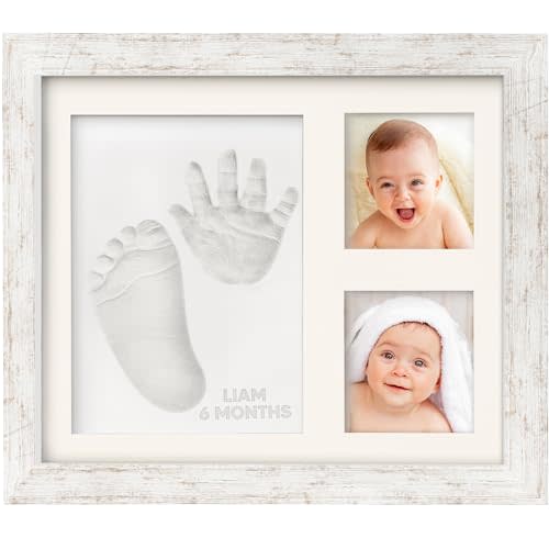 Baby Hand and Footprint Kit - Quick Dry Clay Baby Footprint Kit, Pets Paw, Newborn Keepsake Picture Frame for Boys,Girls,Personalized New Mom Gifts for Shower & Registry,Grandparents(Vintage White)