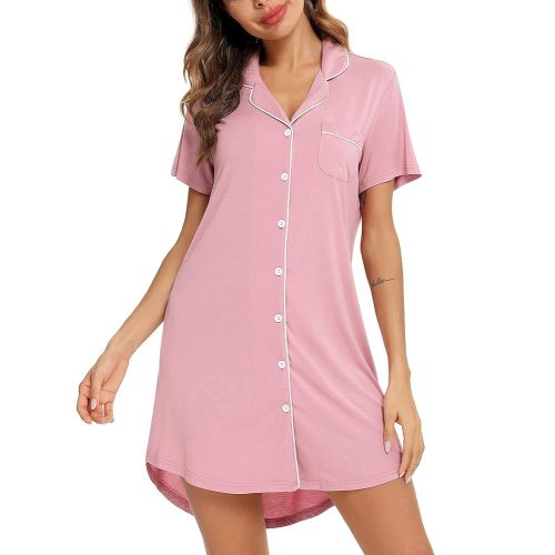 Anjue Pajama Nightgowns for Women Button Down Pajamas Tops Short/Long Sleeve Sleepwear Sleep Shirts Nightdress S-XXL