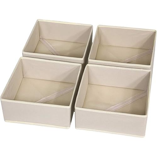 DIOMMELL 4 Pack Foldable Cloth Storage Box Closet Dresser Drawer Organizer Fabric Baskets Bins Containers Divider for Clothes Underwear Bras Socks Clothing,Beige 400