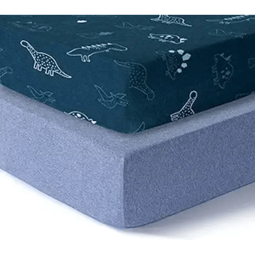 Dreamology Cotton Crib Sheets,2-Pack,Standard Crib Sheets Boys,Girls,100% Cotton Crib sheets,Baby Crib sheet,Cotton Crib Sheet Fitted and Toddler Bed Sheets,52x28 Crib Mattress Sheet | Dino,Denim Blue