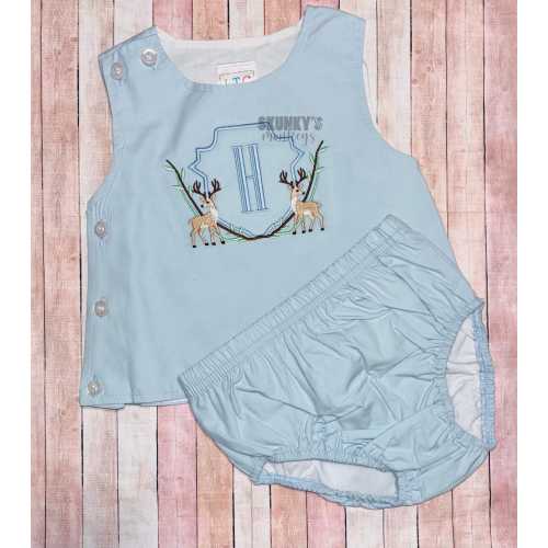 Boys Monogrammed Fall Deer Hunting Outfit, diaper set,Personalized Embroidered Vintage Bloomer set,Matching Sibling Outfit, baby shower gift
