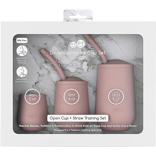 ezpz Developmental Cup Set (Blush) 100% Silicone Training Cup for Infants - Designed by a Pediatric Feeding Specialist - Baby-led Weaning Essentials & Baby Gifts