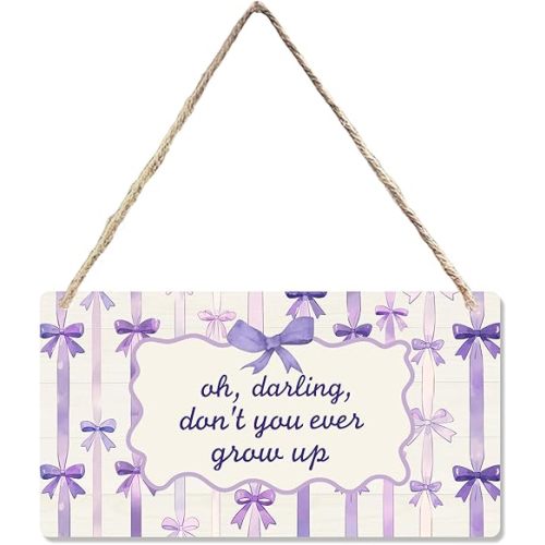 CGBHW Coquette Aesthetic Purple Bow Wooden Sign, Funny Sweet Saying Hanging Sign Wall Decor for Girly Room Nursery Baby Room Playroom Reading Room Bedroom, Baby Shower Gifts Door Decor 12 x 6 Inch