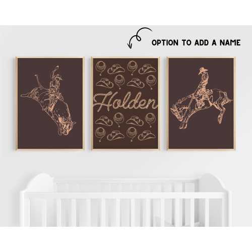 Western artwork for Boys Nursery Rodeo Theme Wall Art Cowboy Bedding Room Set Bucking Horse Bucking Bull Wall Hangings Western Decor Boys