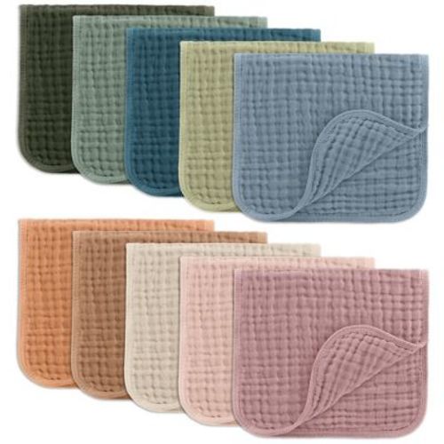Muslin Burp Cloths Large 100% Cotton By Comfy Cubs (multicolored, Pack Of 10)