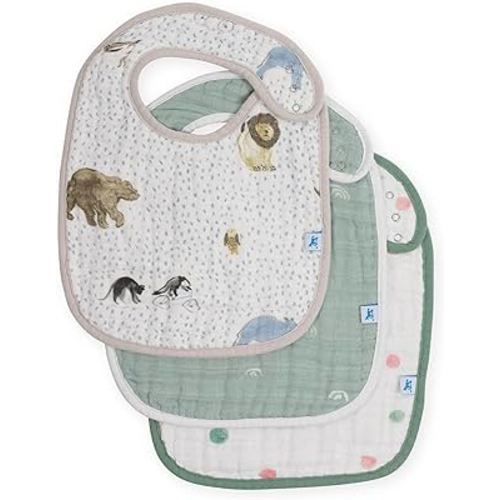 Little Unicorn Cotton Muslin Classic Bib 3 Pack - 100% Cotton - Softer with Every Wash - Playful Designs - 100% Cotton - Unisex - Party Animals