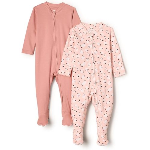 Amazon Essentials x Sofia Grainge Unisex Babies' Cotton Footed Sleep and Play Bodysuit, Pack of 2