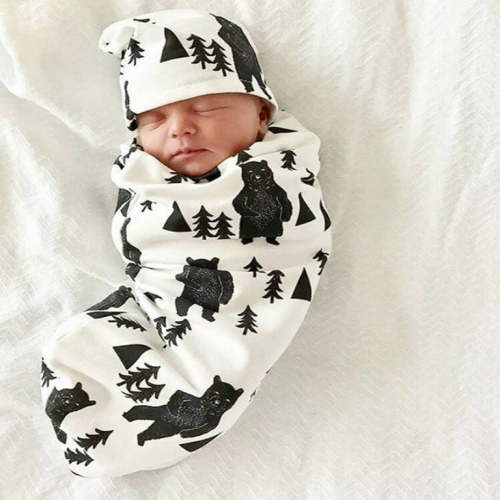 Herrnalise Newborn Baby Boy Sack Swaddle Sleeping Swaddle Muslin Wrap Hat Set