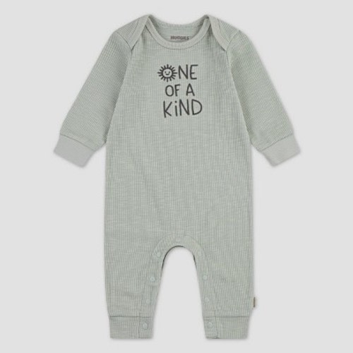Huggies Baby Words & Greens Romper - Green 6M: Recycled Polyester, Midweight Knit, Long Sleeve, Crew Neck