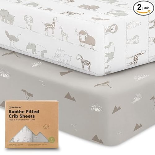 KeaBabies 2-pk Organic Cotton Crib Sheets for Boys Girls 52x28 (Savannah) | Fitted Crib Mattress Sheet Neutral, Breathable Cover for Baby Bed Set, Toddler Mattress, Soft & Cute Prints