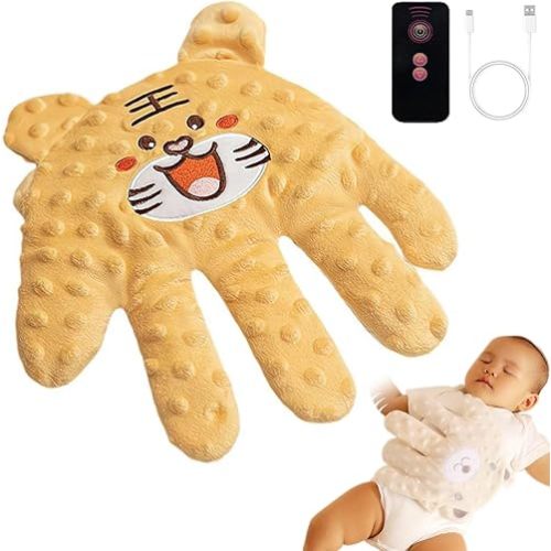 Baby Soothing Palm, Baby Patter for Sleep, Baby Startle Prevention Hand Glove Electric Baby Hand Pillow Red Bean Filling Cute Baby Soothing Palm for Newborns Baby Girl Baby Boy (Yellow Tiger)