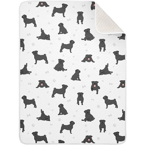 Pug Dog Black Baby Swaddle Blanket for Boys and Girls, Muslin Baby Receiving Swaddle Blanket, Soft Cotton Nursery Swaddling Blankets for Newborn Toddler Infant