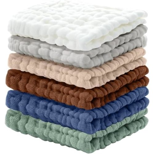 Cuddle Campus Baby Washcloths 6 Packs, Muslin Washcloths Baby,Cotton Burp Cloths, Extra Absorbent and Soft Wash Clothes for Newborns, 12x12 Inches