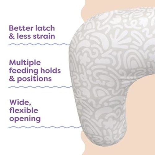 Boppy Nursing Pillow - Firm, Ergonomic U-Shaped Bottle and Breastfeeding Pillow with High Lift for Comfort and Support, Spacious Surface - Cream Retro Squiggles