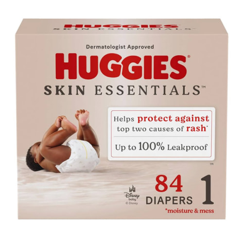 Huggies Size 1 Diapers, Skin Essentials Baby Diapers, Size 1 (8-14 lbs), 84 Count, Packaging May Vary
