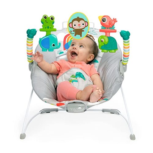 Bright Starts Playful Paradise Comfy Baby Bouncer Seat with Soothing Vibration and Toys, Unisex, 0-6 Months