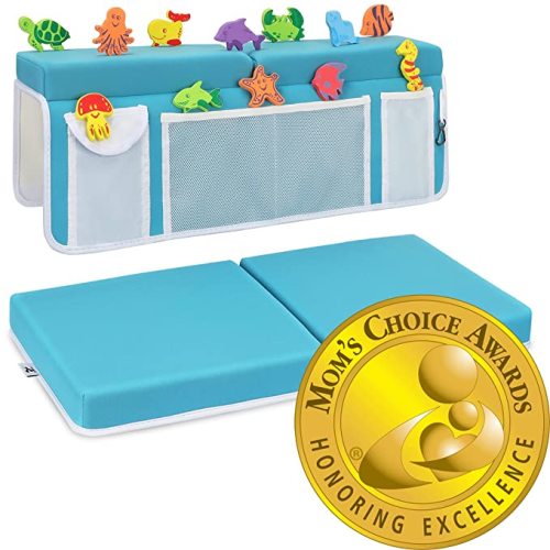 Supa Ant Baby Bath Kneeler and Elbow Rest Pad Set - The Bathtub Kneeler and Elbow Rest Set with Built-in 5 Pockets Organizer - Bath Kneeling Pad for Bathing Baby - Blue