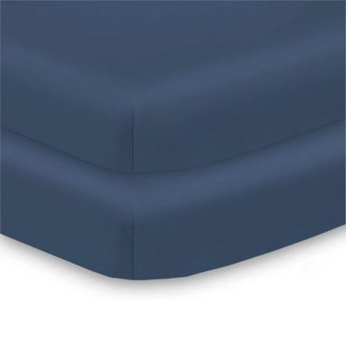BreathableBaby All-in-One Fitted Sheet & Waterproof Cover, For 38" x 24" Mini Crib Mattress (2-Pack), Navy
