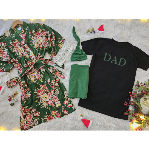 Matching Maternity delivery labor gown robe and swaddle set boy girl outfits with baby blanket dad shirt Mommy and me outfits Christmas gift