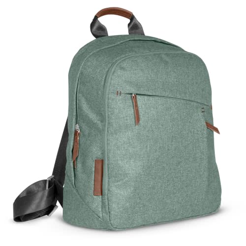 UPPAbaby Changing Backpack/Multiple Storage Compartments/Stroller Strap Attachment/Bottle Insulator and Changing Pad Included/Emmett/Gwen (Green Mélange / Saddle Leather)