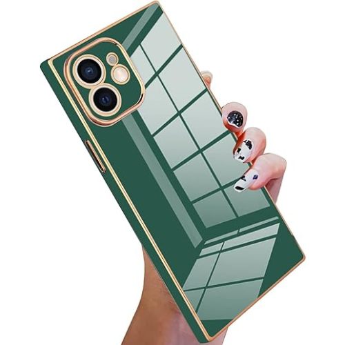 KANGHAR Case Compatible with iPhone 12 Luxury Cute Plating Electroplated Design Case Full-Body Anti-Scratch Shockproof Bumper Protective Cover for iPhone 12 6.1 Inch Dark Green