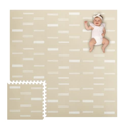 Lillefolk Baby Foam Play Mat - Baby Playmat | Tiles for Kids Interlocking Mat - Foam Baby Mat for Babies & Toddlers - Non Toxic Play Mat for Baby Tummy Time Mat (Large Size 6x6 ft (9 Tiles), Japandi