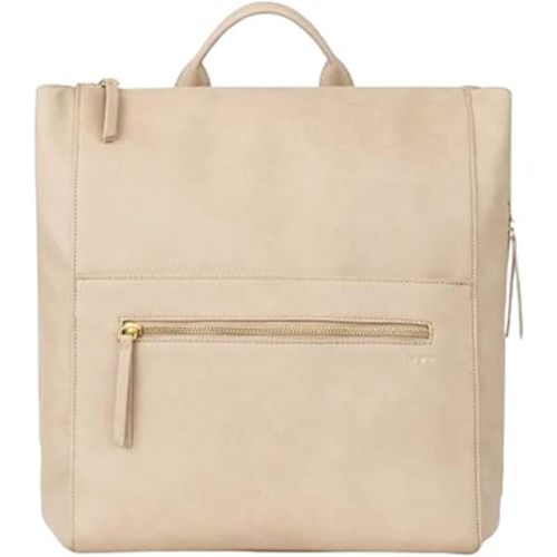 FAWN DESIGN Diaper Bag, Square Faux Leather Diaper Bag Backpack, Adjustable Detachable Straps, 12 Pockets and Laptop Sleeve, Vegan Leather, Large Capacity Baby Bag for Mom, 15 x 12 x 8 inches, Beige