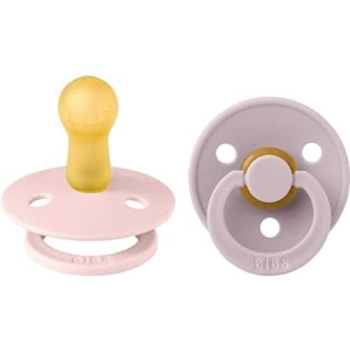 BIBS Pacifiers Colour Collection | Natural Rubber Baby Pacifier | Set of 2 BPA-Free Soothers | Made in Denmark | 0+ Months (Pack of 2) | Blossom/Dusky Lilac