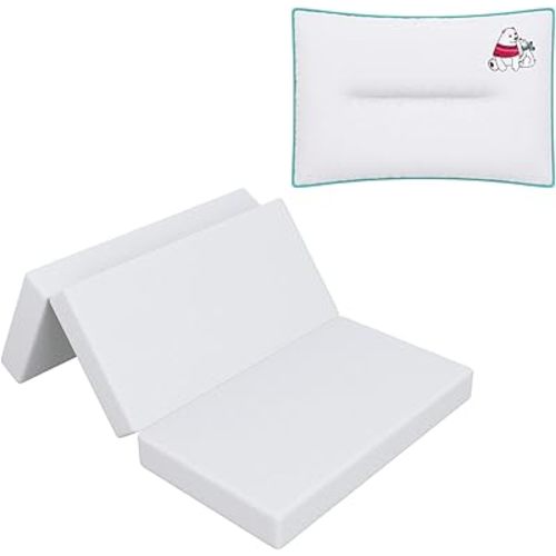 Trifold Pack n Play Mattress Topper, with 1 Small Pillow, fits 38"x26" playpen, Removable Washable Cover