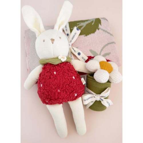 Strawberry Blanket Flower Lovey Bunny Plush Toy Cotton Gift Set - The Blueberry Hill | Maisonette