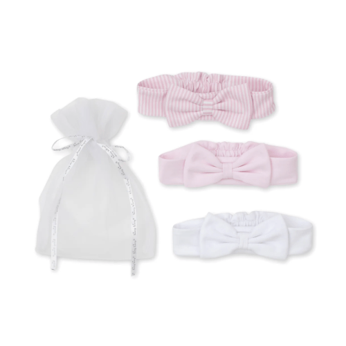 Pink Stripe 3 Pack Headband Set w/ Tulle Bag