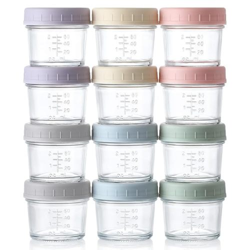 VITEVER 12Pack Glass Baby Food Storage Containers - 4 oz Baby Food Storage Jars with Lids, Baby Food Maker, Microwave, Dishwasher & Freezer Safe