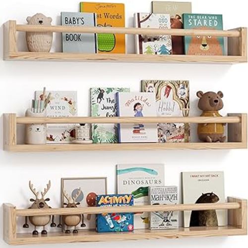 G&W Gruwald Nursery Book Shelves, Set of 3, Wall Bookshelf, Book Shelf for Kids Rooms, Wall Book Shelves for Bedroom Kids, Floating Shelf, Nursery Decor(Wood, 23 Inches)