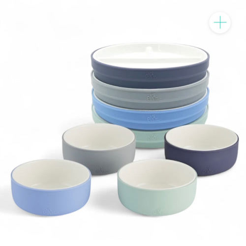 Kids Porcelain Mealtime Bundle | Normal Sleeves | 7.8" Plates + Bowls | 8 Pcs | Sage/Misty Blue/Navy/Gray