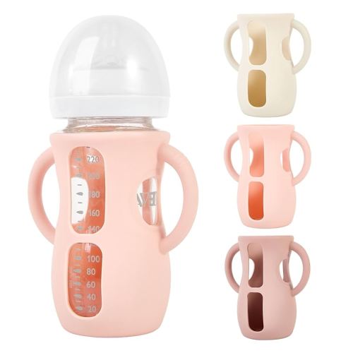 3 Pack Silicone Sleeves for Philips Avent Natural Glass Baby Bottles, Anti Breakage Bottle Holder with Handle for Baby Girls, Compatible with Philips Avent Glass Natural Baby Bottle, 8oz
