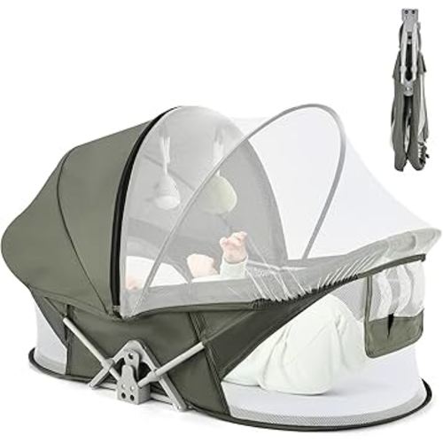 Portable Baby Bassinet Travel Baby Bed, Baby Cribs Travel Pod for Outdoors Baby Lounger Infant Travel Bed with Mosquito Net and Sunshade Canopy, Lightweight Washable Foldable