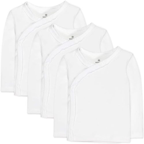 HonestBaby 3-Pack Long Sleeve Side-Snap Kimono Tops Newborn for Infant Boys, Girls, Unisex Baby 100% Organic Cotton - Bright White