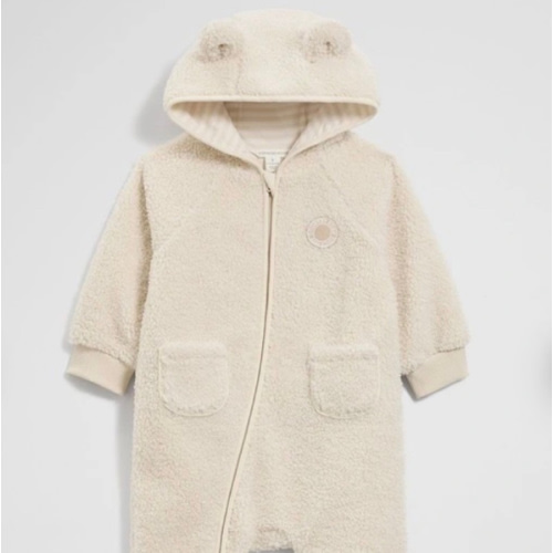 Recycled Polyester Sherpa Hooded Jumpsuit in Oyster