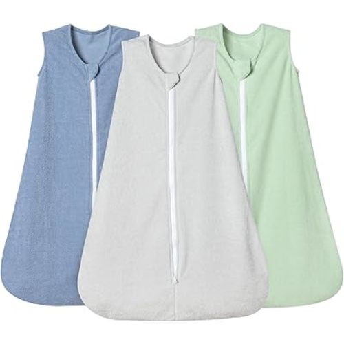 david's kids 3 Pack Micro Fleece Baby Sleep Sack 6-12 Months, Soft Baby Wearable Blankets with 2-Way Zipper, Comfy Sleeping Bags for Infant Newborn Boys Girls, Medium Size, Grey&Dark Blue&Sage Green
