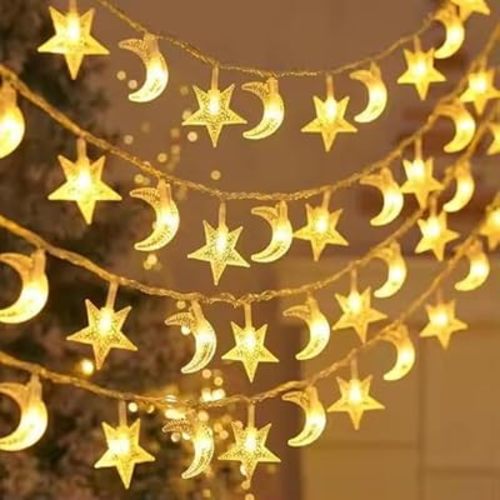 Whimsigoth Star and Moon Decor String Lights, Indoor Bedroom Classroom Dorm Patio Party Wedding Decor, Warm White (9ft Battery Powered)