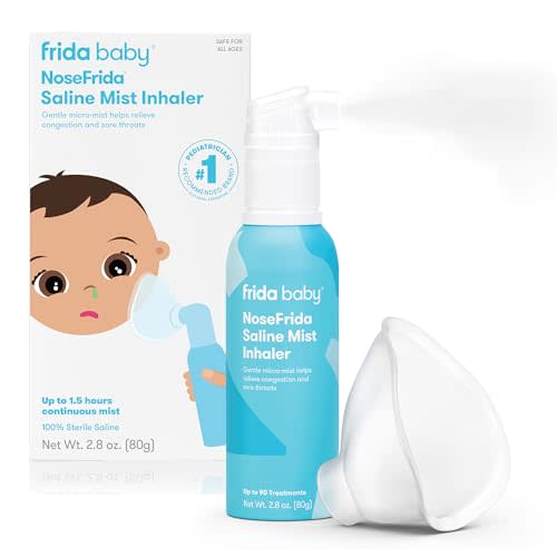 Frida Baby NoseFrida Saline Mist Nasal Inhaler, Decongestant Spray for Congestion & Allergy Relief for Babies + Kids, Nasal Saline Spray, Soothes Stuffy Nose & Sore Throat, Includes Mask, Made in USA