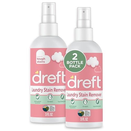 Dreft Stain Remover for Baby Clothes, Fragrance Free and Hypoallergenic Baby Stain Remover Spray, Travel Size Stain Treater, 3 Fl Oz ( Pack of 2)