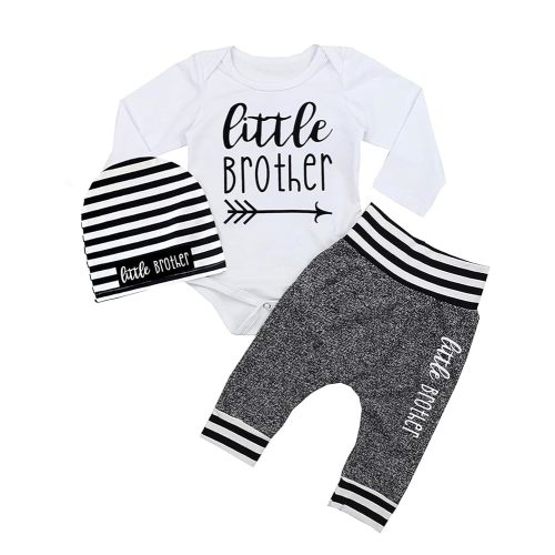 Fommy Newborn Baby Boy Clothes New to The Crew Letter Print Romper+ Pants+Hat 3PCS Outfit