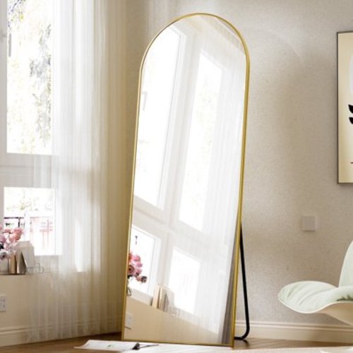 BEAUTYPEAK Arched Full Length Floor Mirror 59.1"x16" Full Body Standing Mirror,Gold