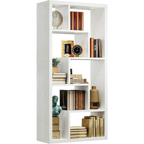 IRONCK Geometric Bookcase 6-Shelf Industrial Bookshelf White Etagere Bookcase Tall Storage Display Bookshelf with Thicken Shelf for Living Room Home Office