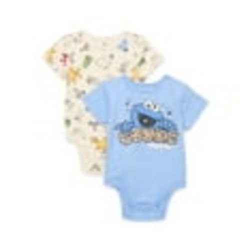 Sesame Street Baby Boys Graphic Bodysuits with Short Sleeves, 2-Pack, Sizes 0/3M-24M