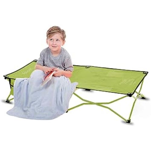 Joovy Foocot Travel Cot Featuring a Steel Frame and Tough Polyester Fabric, Storage Pocket, and Easily Folds into Included Travel Bag – Holds Kids Up to 48” Tall or 75 Lbs (Green)