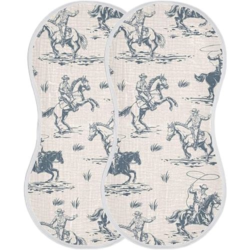 Cowboys Horse Western Burp Cloths Baby Boys Girls Absorbent Soft Cotton Burping Cloths Rags 2 Pack